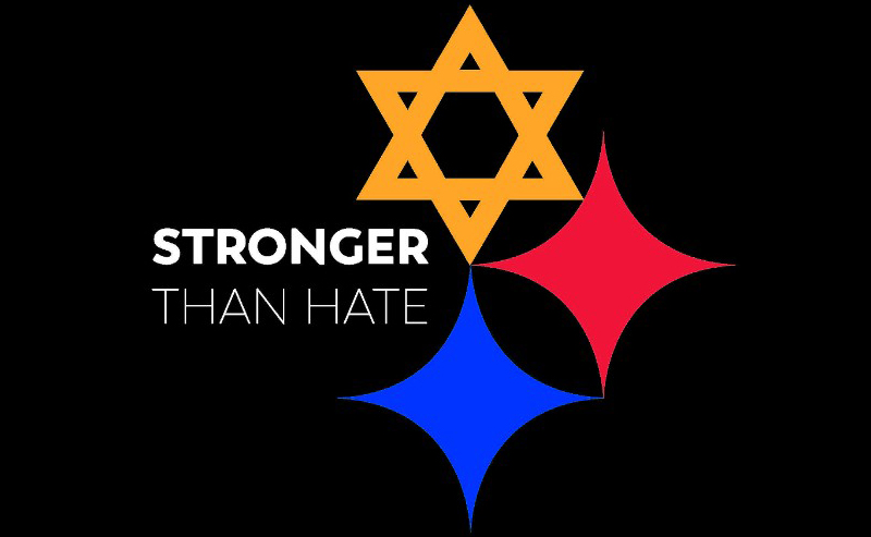 Stronger Than Hate Logo With Star Of David And Other Elements.