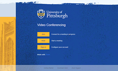 Screenshot of Zoom login screen for University of Pittsburgh.