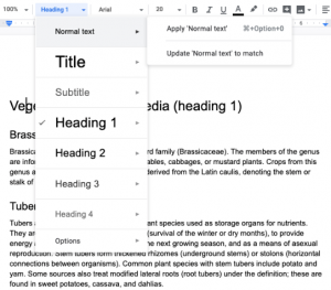 Screenshot showing style menu in Microsoft Word