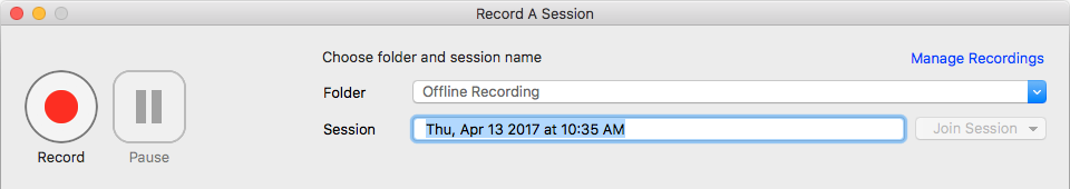 Offline Recording with Session Name field