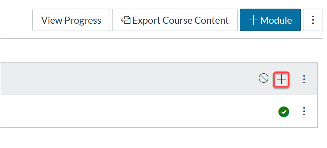 Click the plus button to add new content to a module
