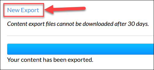 Respondus screenshot showing "New Export" link in editor. 