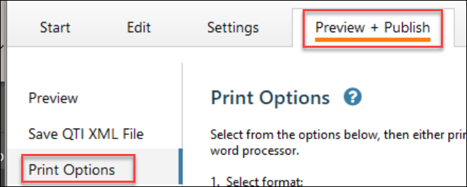 How to access Respondus print options in the editor