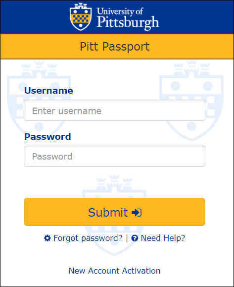 Pitt Passport login screen