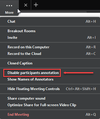 Disabling annotations in Zoom