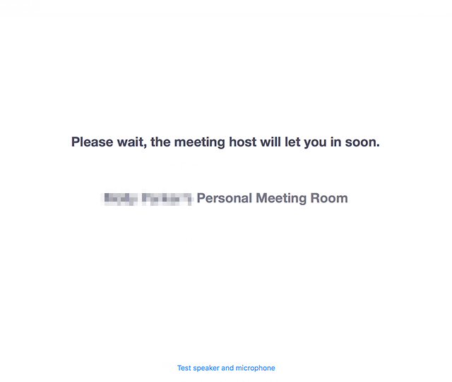 Screenshot of message "meeting host will let you in soon" 