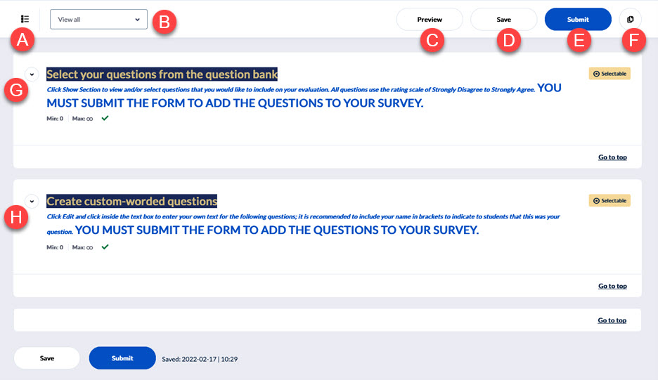 Screenshot of Blue survey tool. 