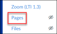Pages link in course navigation menu