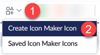 Icon maker drop down menu with red numbers 1 and 2 showing how to create a new icon.