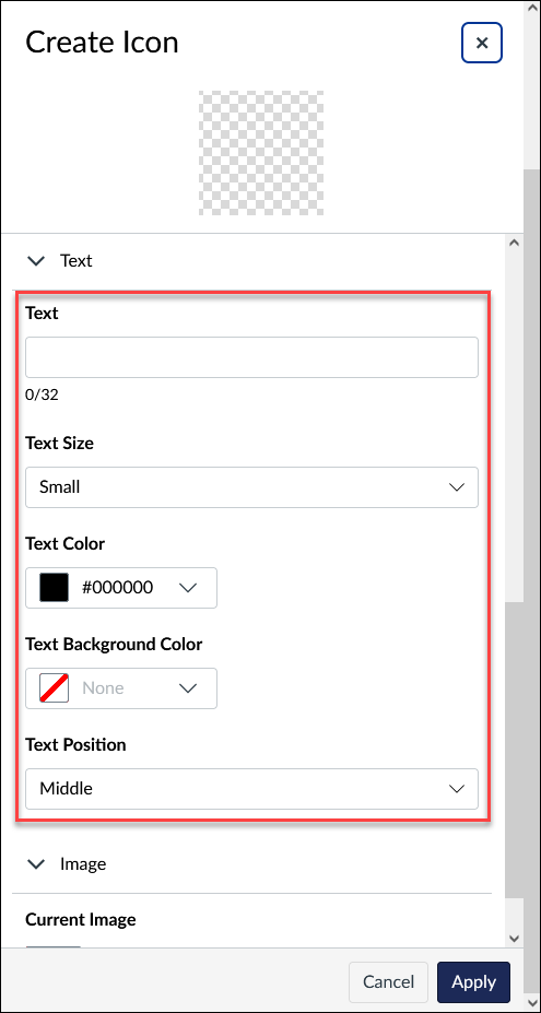 Create Icon fly-out with text fields highlighted