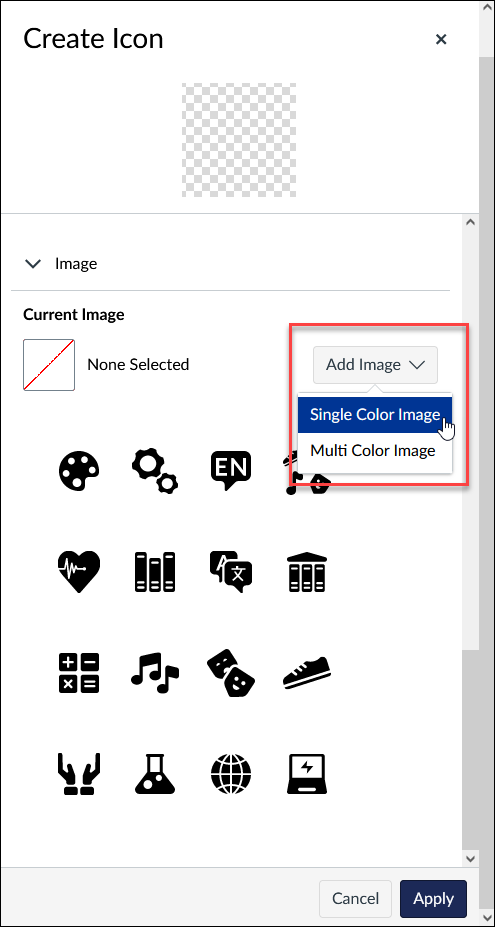 Create Icon fly-out with single color image menu item highlighted