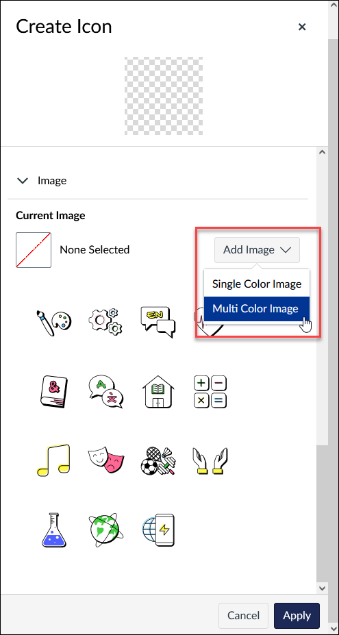 Create Icon fly-out with multi color image menu item highlighted