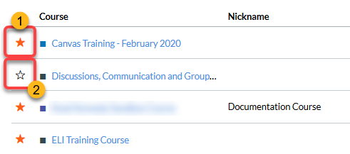 Screenshot of all courses list with sections 1-2 numbered