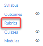 Rubrics button in course navigation menu highlighted in a red rectangle
