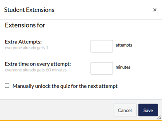 Screenshot of student extensions window.
