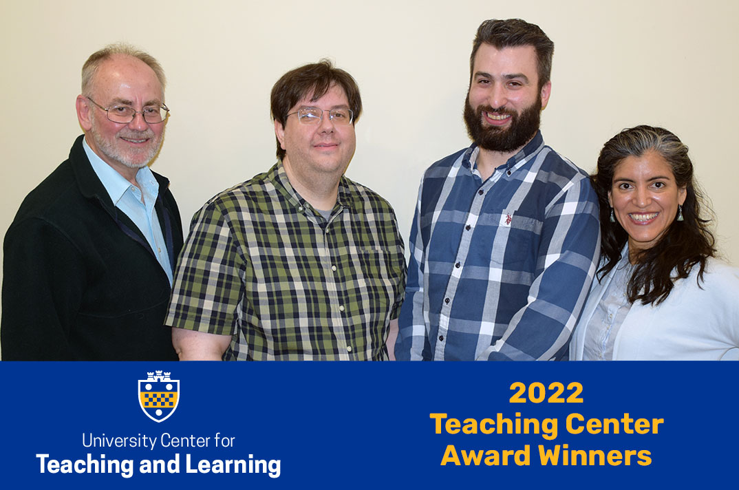 2022 Teaching Center Award Winners, from left, Blaine Walker, Daryl Putman, Max Glider, and Lizette Muñoz Rojas.
