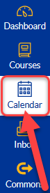 Screenshot of canvas course navigation sidebar menu with "Calendar" highlighted in a red rectangle