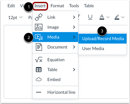 Screenshot showing how to Record Media from Menubar in Canvas.