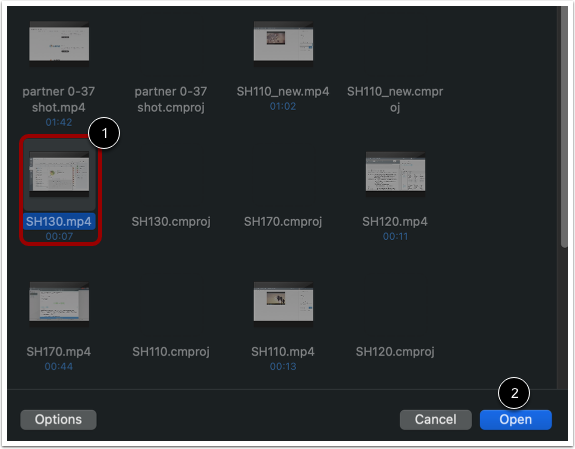 Screenshot showing the select file interface when uploading media to Canvas.