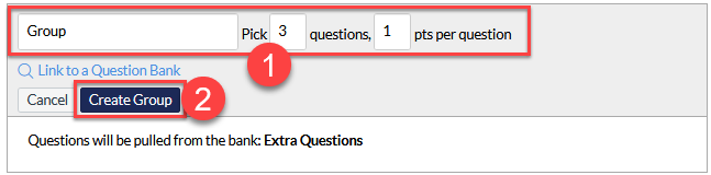 Screenshot showing how to create question groups when randomizing quizzes