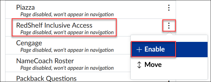 Screenshot of the navigation options for adding content to your Canvas course menu, with the RedShelf option highlighted with a red rectangle. 