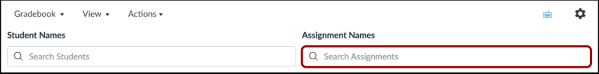 Screenshot illustrating the location of the search assignments box at the top right of the gradebook.