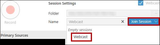 Panopto app with Join Session menu open to display webcast