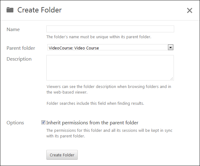 Create folder pop-up window