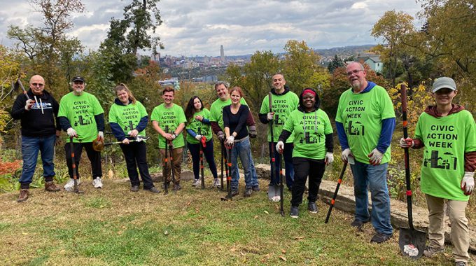 Staff Members Of The University Of Pittsburgh Center For Teaching And Learning Volunteering At South Side Park For Pitt's Civic Action Week, Oct. 20, 2023.